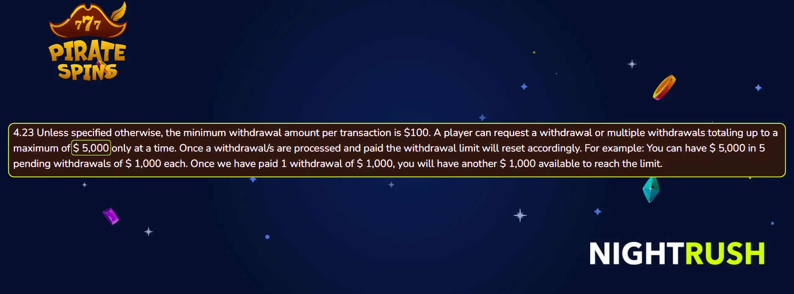 Pirate Spins withdrawal policy