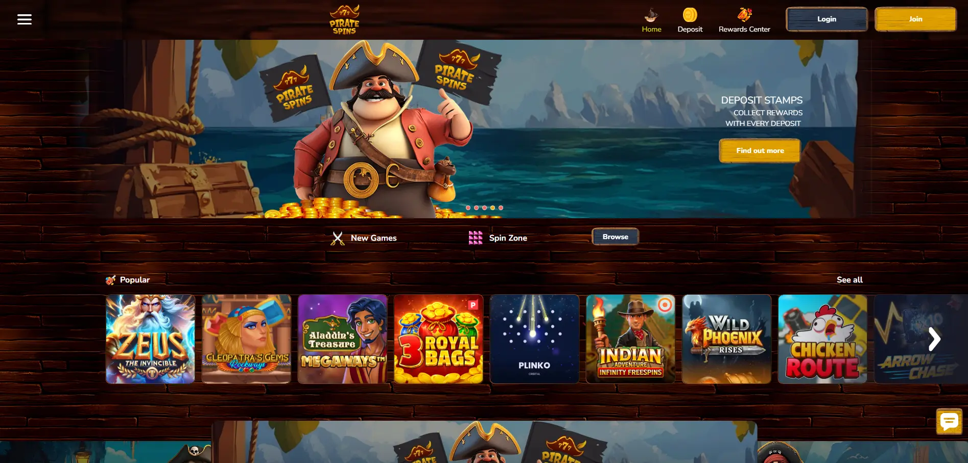 Pirate Spins homepage