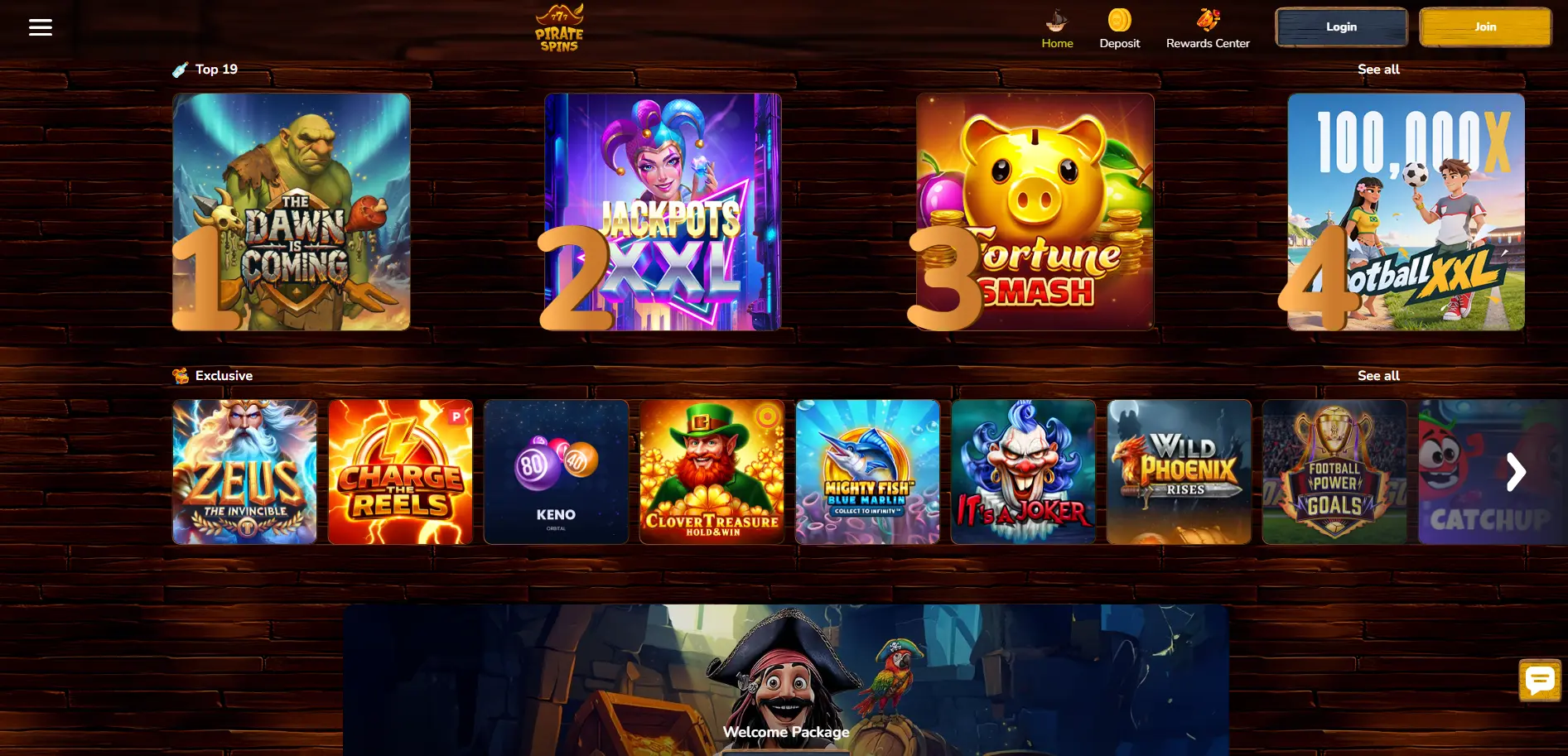 Pirate Spins games page
