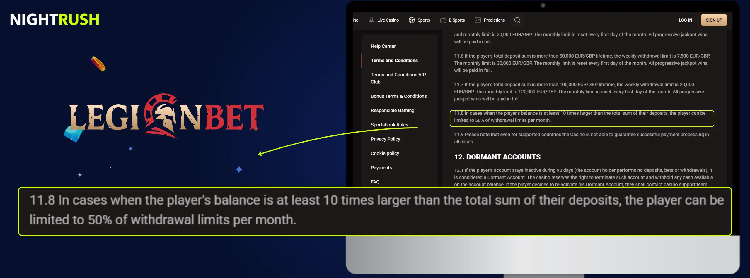 LegionBet Casino's terms about the withdrawal limits.