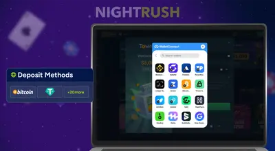 Laptop displaying a WalletConnect interface with various cryptocurrency wallet icons for deposits.