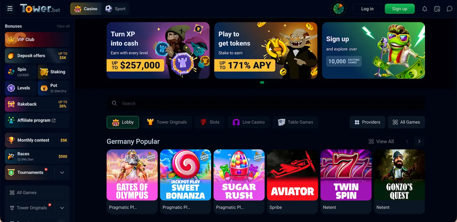 TowerBet Casino homepage.