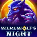 Game graphic for Werewolf's Night showing a menacing blue werewolf in front of a full orange moon.