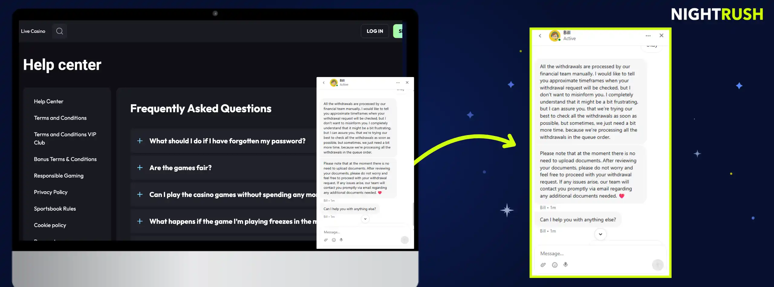 Live chat with WinPlace Casino.
