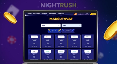 Mr.Pacho maksaa kannettavalla tietokoneella, jossa on kultaa sinisellä taustalla.