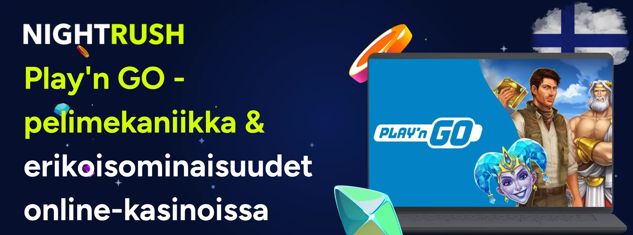 Play'n GO -pelimekaniikka ja erikoisominaisuudet online-kasinoissa -teksti tummalla bannerilla.