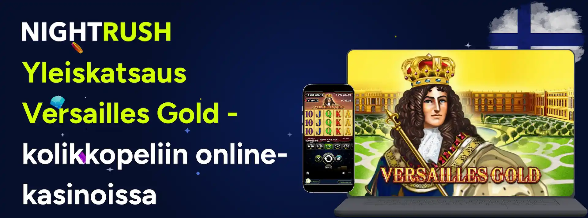 Versailles Gold, jossa teksti Yleiskatsaus Versailles Gold -kolikkopeliin online-kasinoissa.