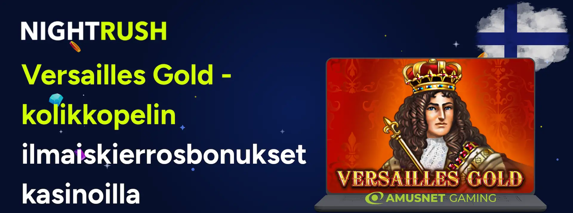 Versailles Gold, jossa teksti Versailles Gold -kolikkopelin ilmaiskierrosbonukset kasinoilla.