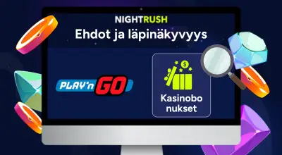 Bonusehdot, Play'n Go -logo ja kasinotuotteet tummalla taustalla.