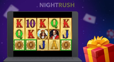 Versailles Gold, jossa on kolme scatter-symbolia kannettavalla tietokoneella ja lahjapakkauksessa.