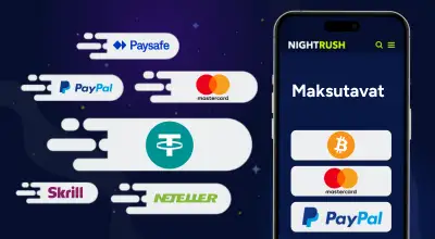 Maksutavat lentävät ja näkyvät puhelimessa tummaa taustaa vasten.