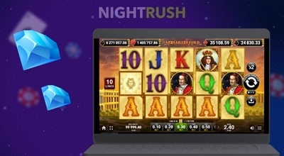 Versailles Gold, jossa on voittolinjat kannettavalla tietokoneella ja kaksi sinistä jalokiviä.