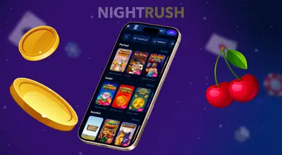 Älypuhelin, jossa näkyy suosittuja kasinon kolikkopelejä kultakolikoiden ja kirsikoiden vieressä.