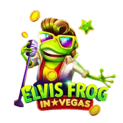 Elvis Frog in Vegas -kolikkopeli, jossa Elvisin näköinen sammakko laulaa vihreissä väreissä.