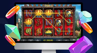 Kannettava tietokone näyttää The King -kolikkopelin.