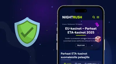 Lisensoidut EU-kasinot kilpisymbolin vieressä.