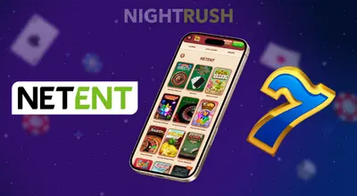 Älypuhelin, jossa näkyvät NetEntin kolikkopelit.