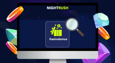 Nettikasinobonusten kyltti suurennuslasin kanssa.