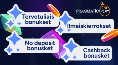 Pragmatic Play -logolla varustettu kuva, joka listaa erilaisia bonustyyppejä.
