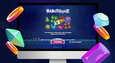 Kannettava tietokone näyttää Reactoonz-logon.