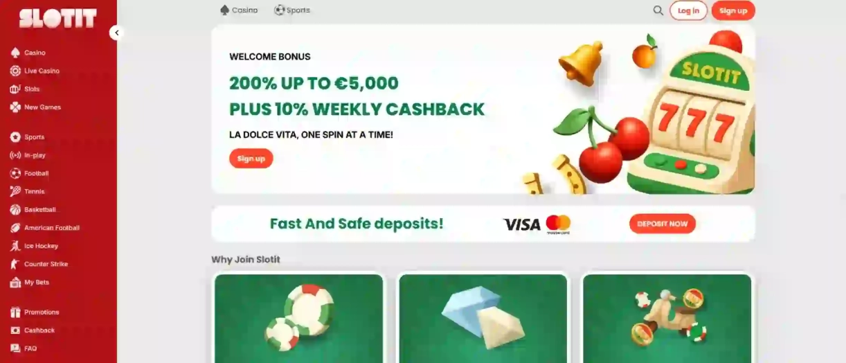 Kuvakaappaus Slotitin kotisivulta näyttää tervetuliaisbonuksen tiedot.