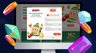 Kannettava tietokone näyttää Slotit-rekisteröintilomakkee.