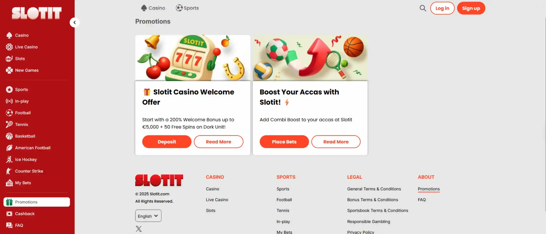 Kuvakaappaus Slotitin saatavilla olevista kampanjoista