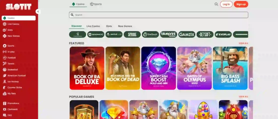 Kuvakaappaus saatavilla olevista peleistä Slotitissa