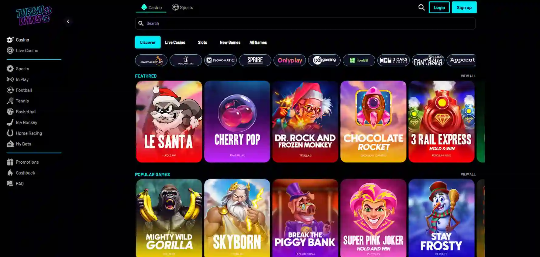 Turbo Winsin kasinipelien sivu