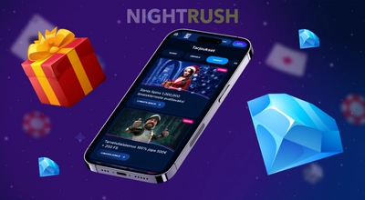 Älypuhelin, jossa kasinon jouluteemaiset bonustarjoukset lahjalaatikon vieressä.