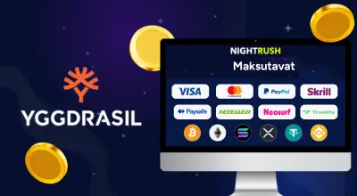 Kannettava tietokone näyttää maksutavat, Yggdrasilin logon.