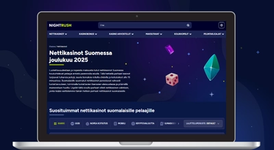 Kannettava tietokone näyttää Nightrush-sivuston.