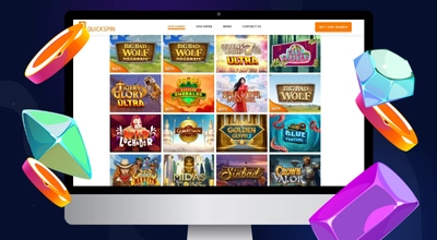 Kannettava tietokone näyttää Quickspin-pelilistan.