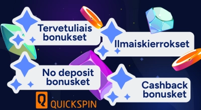 Infografiikka näyttää kasinobonustyypit, Quickspin-logo.