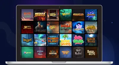 Kannettava tietokone näyttää Yggdrasilin pelejä.