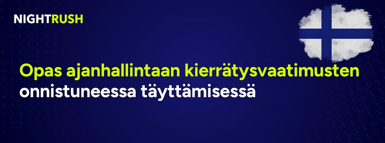 Opas ajanhallintaan kierrätysvaatimusten onnistuneessa täyttämisessä teksti sinisellä.