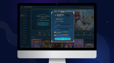 Kannettava tietokone, jossa näkyy Oceanspinin rekisteröitymissivu.