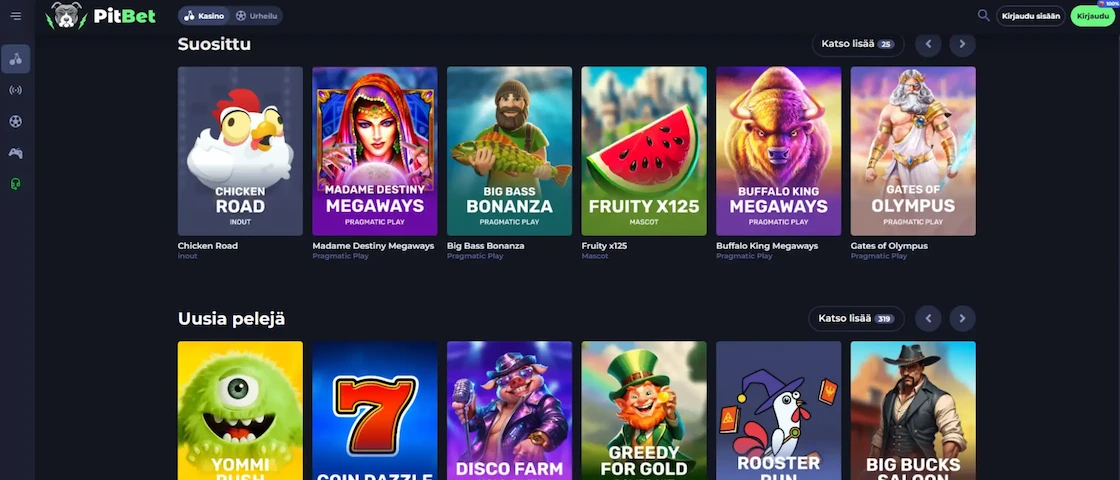 Pitbet Casinon pelivalikoima