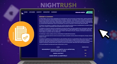 Kannettava näyttää kasinon bonusehdot dokumentin ja suojakuvakkeen vieressä.