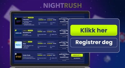 Rekisteröitymispainike ja luettelo kasinoista kannettavalla tietokoneella.