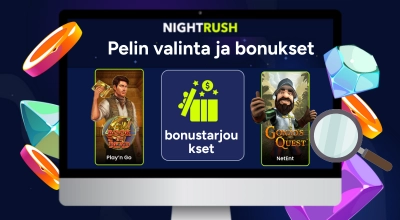 Kasino-bonus ja pelit ruudulla, jossa on kasino-esineitä.