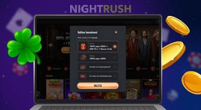 Verkkokasinon bonusten valintanäyttö kannettavalla, apila ja kolikoita.
