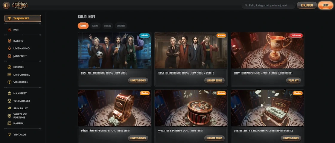 Kuvakaappaus Gransino Casinon kampanjasivulta.