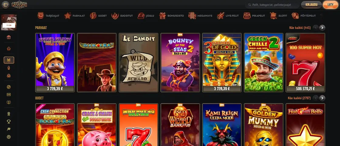 Kuvakaappaus Gransino Casinon pelivalikoimasta.