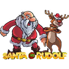 Santa vs Rudolph -otsikko, jossa on kuva Joulupukista ja porosta.