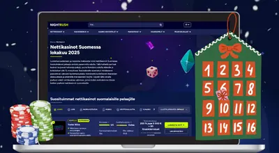 Nightrush-lista kannettavalla tietokoneella, jossa on joulun adventtikalenteri ja sirut.