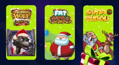 Joulun kolikkopelit esillä lahjapakkauksen kanssa tummansinisellä taustalla.