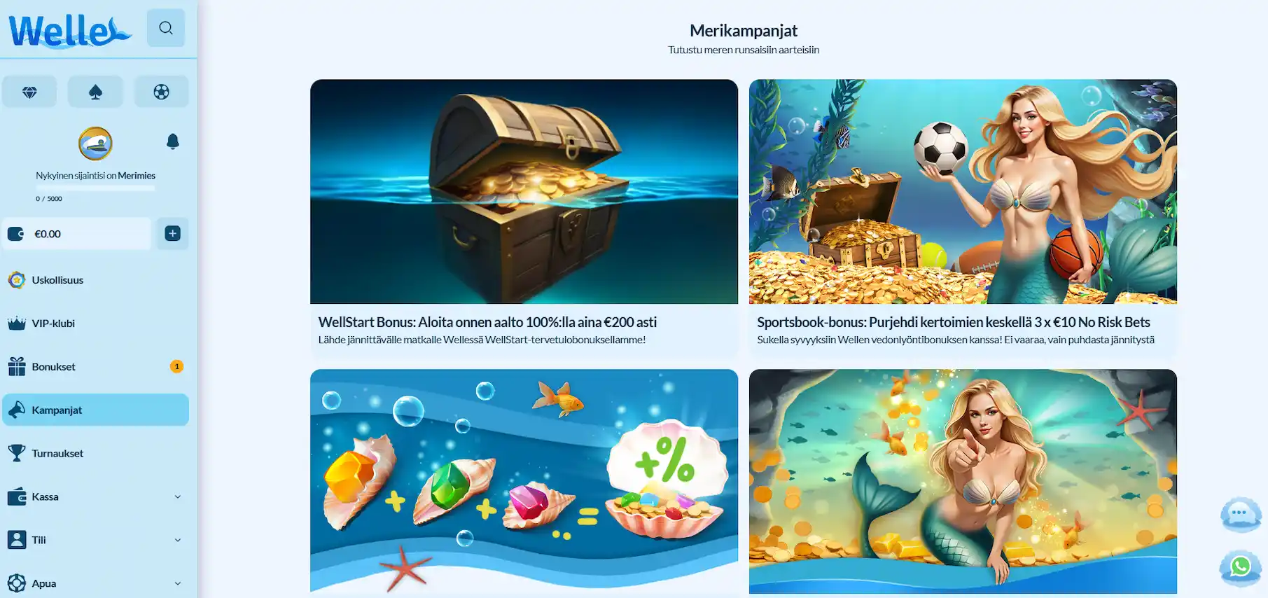 Kuvakaappaus Welle Casinon kampanjasivusta