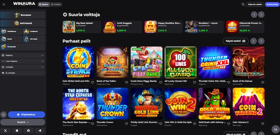 Winaura Casinon pelisivu.