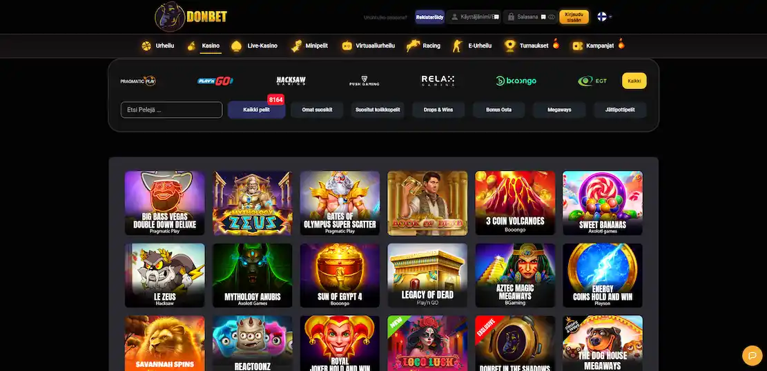 Donbet Casinon kolikkopelien sivu